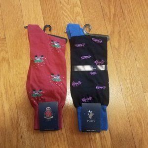 Punto Mens Dress Socks Egyptian Cotton 10-13 Black Purple Cars & Car with Tree